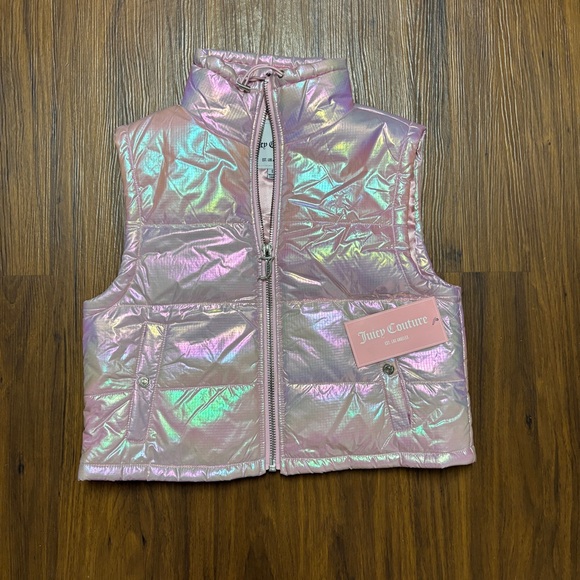 Juicy Couture Iridescent Puffer Vest Size Small NWT Holographic Pink - Picture 2 of 11